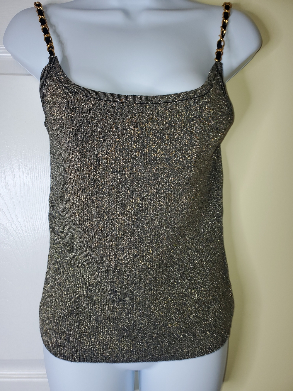 Cable & Gauge Metallic Gold Knit Cami with Chain-Strap Detail